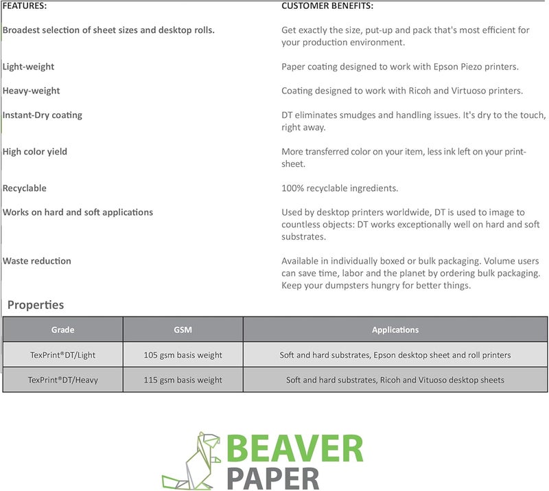 texprint DT Heavy Sublimation Paper, 13" x 19", 110 Sheets, SawGrass Approved, High Release - Image 4